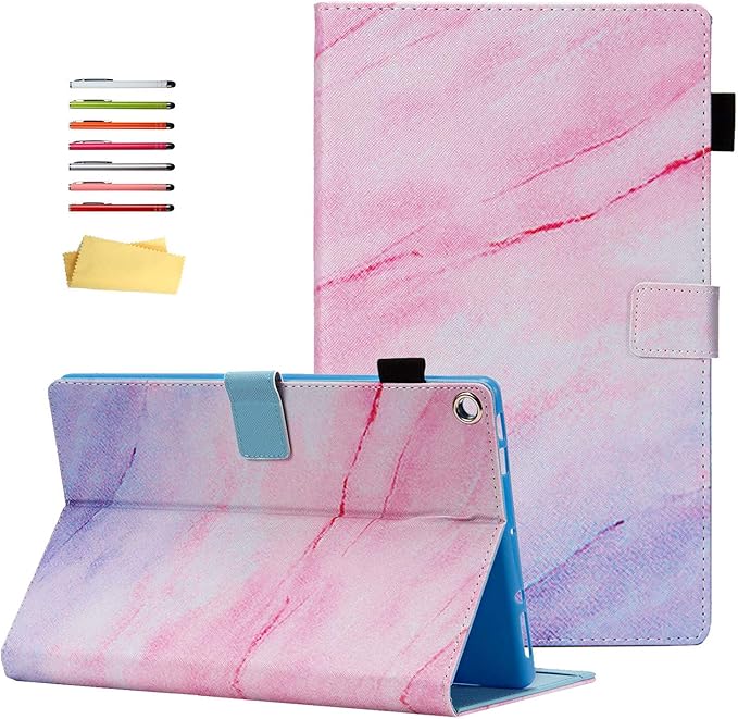 Kindle Fire HD 10 2019/2017 Tablet Case 9th/7th Generation Smart PU Leather TPU Back Folio Stand Cover with Card Slots Pencil Holder [Auto Wake/Sleep] for Amazon Fire HD 10.1 Pink Marble