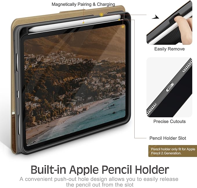 KingBlanc Case for iPad mini 7 (A17 Pro) iPad mini 7th/6th Generation (2024/2021 8.3 inch) with Pencil Holder Vegan Leather Stand Cover Auto Sleep/Wake Adjustable Viewing/Drawing Angle Beige