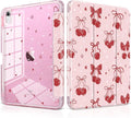 DONGKE for iPad Pro 11 inch Case – Fits M5 2025 / M4 2024 Shockproof Sparkling Glitter Acrylic Back Pencil Holder Trifold Stand Auto Sleep/Wake &amp Touch ID Support - Cherry &amp Bow