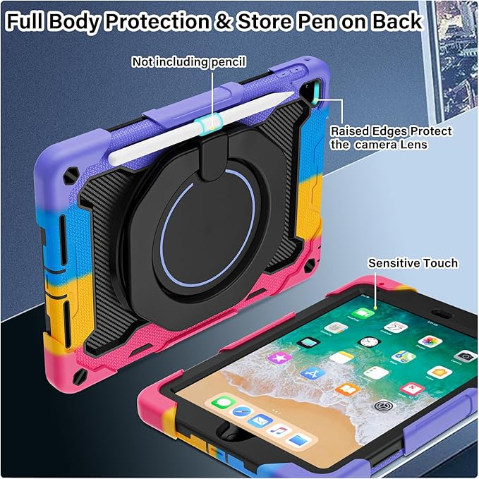 ROISKIN iPad 6th 5th Generation Case 9.7 Inch Pro 9.7 Air 2 with 360 Kickstand Hand Strap [Screen Protector 15ft Drop Protection]Heavy Duty Air 2 /Pro 9.7 / iPad 6th 5th Gen Case for Kids Women Men