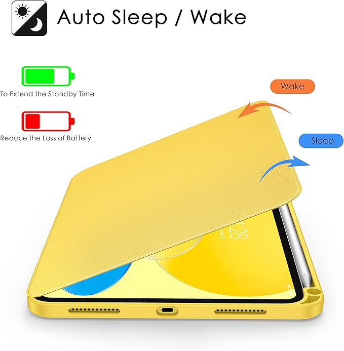Soke Rotating Case for iPad (A16) 11th Generation 2025 iPad 10th Gen 2022 with Pencil Holder [Shockproof + Auto Sleep/Wake] 360 Degree Rotation Clear Back for iPad 11/10.9 - Yellow