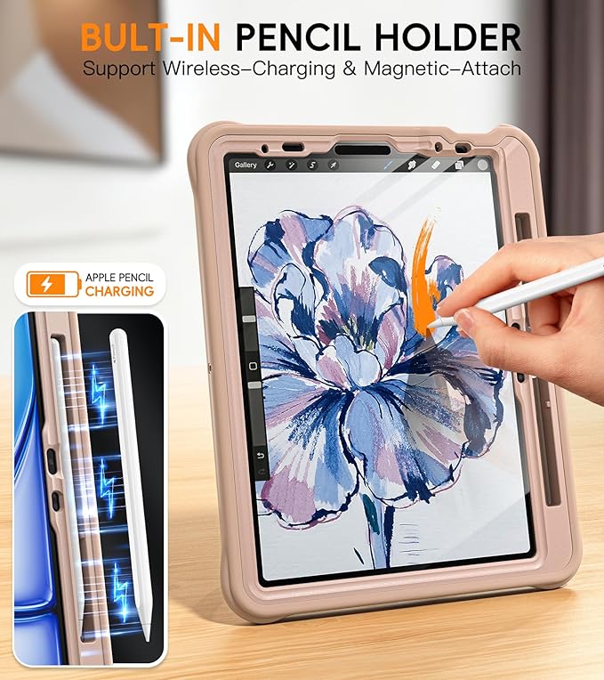 BATYUE Case for iPad Air 11-inch M4(2026)/ M3(2025) / M2(2024) iPad Air 5th/4th 10.9 inch(2022/2020) iPad Pro 11 4th/3rd/2nd/1st Cover with Class Screen Protector Kickstand &amp Pencil Holder La