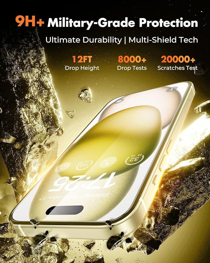 UNBREAKcable for iPhone 15 Plus Screen Protector 4+2 Pack [9H+ Military-Grade Shatterproof] [Effortless Bubble-Free Installation] Ultra HD Clarity Tempered Glass with Lens Protector Case friendly