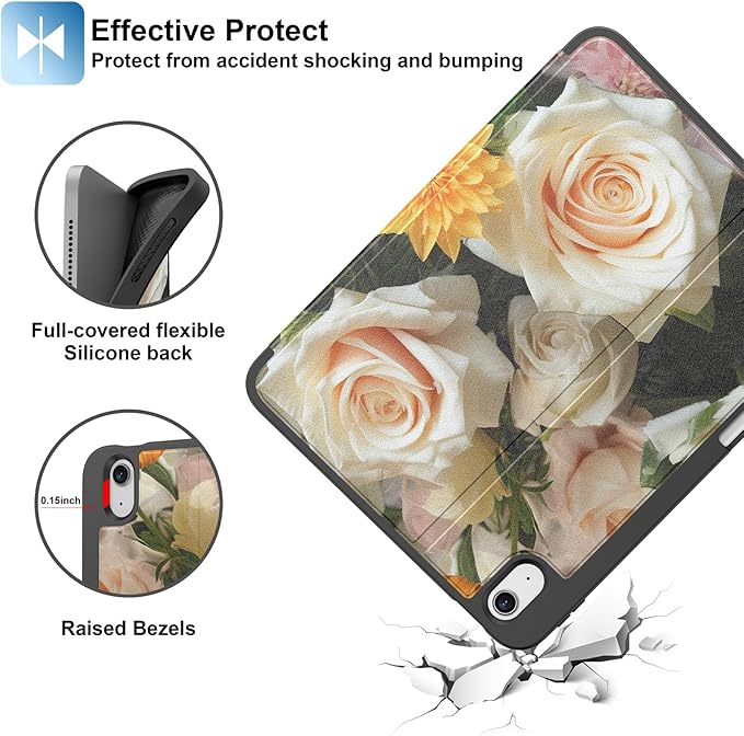 Supveco Case for iPad (A16) 11th Generation 11 inch (2025)iPad 10th Generation 10.9 inch (2022) with Pencil Holder-[Auto Wake/Sleep]Premium Folio Stand Case with Soft TPU Back Cover-Pink Rose