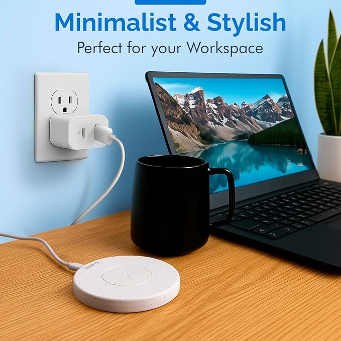 15W Fast Wireless Charger – Stone Wireless Charging Pad w/ 20W USB-C Adapter LED Indicator Overheat &amp Short Circuit Protection
