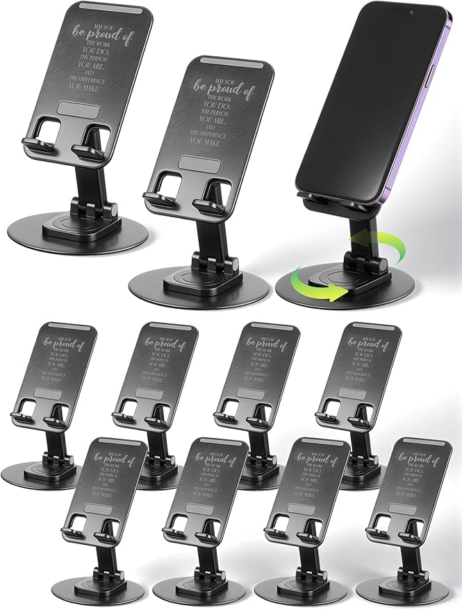 10 Pcs Employee Appreciation Gifts Bulk 360 Rotating Phone Stand for Desk Cell Phone Holder with Inspiring Quote Thank You Gift for Worker Teachers Nurses (Work Pride)