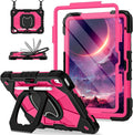 Case for iPad (A16) 11th Generation 11 Inch (2025) / iPad 10th Generation Case 10.9 Inch (2022) with 360° Rotating Stand Screen Protector Pen Holder Shoulder Strap Black Pink
