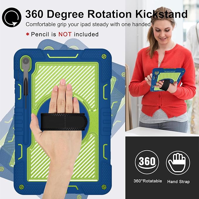 Tablet Case Compatible with Samsung Galaxy Tab S10 FE Plus 13.1 Inch 2025 Model (SM-X620/X626) CaseHeavy Duty Shockproof Rugged Protection Cover Stand &ampHand Strap+Shoulder Strap(Green)
