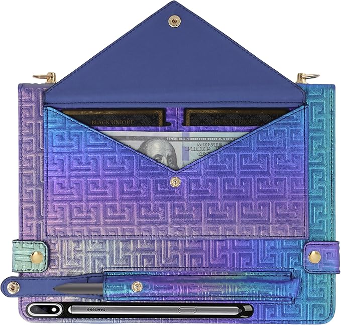 Shiny Case for Samsung Galaxy Tab S10 Ultra/S9 Ultra/S8 Ultra 14.6 Handbag with Pen Holder Techcircle Iridescent PU Folio Envelope Pocket Stand Cover with Hand Strap+Shoulder Strap Shiny Indigo