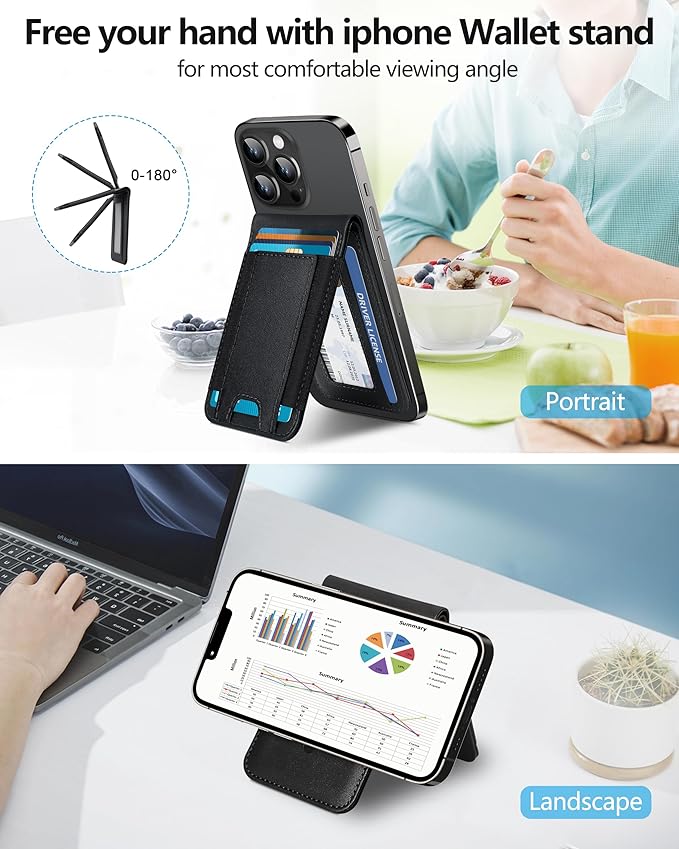 ExtreLife for Magsafe Wallet Adjustable Stand Open ID Window Magnetic Wallet for iPhone 17/16/15/14 Pro Max/14 Pro/14/14 Plus/13/12 Series 9 Cards Classic Black