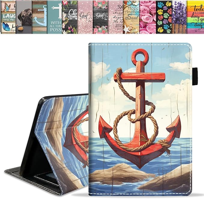 Case for All-New Amazon Fire HD 10 &amp 10 Plus Tablet 10.1 (13th/11th Generation 2023/2021 Release) Slim PU Leather Stand Cover with Card Slot &amp Auto Wake/Sleep Nautical Anchor