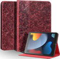 Gexmil Leather Case for iPad 10.2 Inch 9th/8th/7th Gen 2021/2020/2019Premium Cowhide Folio Cover with Auto Wake/SleepAdjustable Stand Anti FingerprintFloral Red