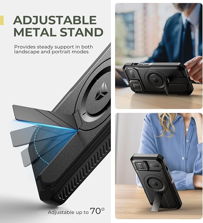 Dexnor for iPhone 15 Case with Slide Camera Cover &amp Adjustable Kickstand &amp Privacy Screen Protector Compatible with MagSafe Rugged Bumper Case Heavy-Duty Magnetic Protective Cover 6.1 InchBl