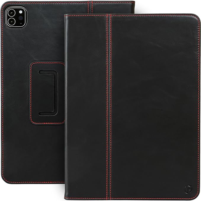 Casemade Real Leather Case Compatible with iPad Pro 11” M5 (2025)/M4 (2024) - Full-Grain Leather Cover Auto Sleep/Wake Dual Stand Position (Black)