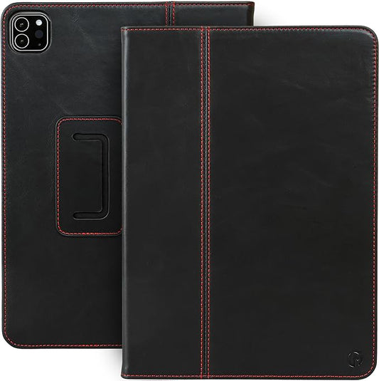 Casemade Real Leather Case Compatible with iPad Pro 11” M5 (2025)/M4 (2024) - Full-Grain Leather Cover Auto Sleep/Wake Dual Stand Position (Black)