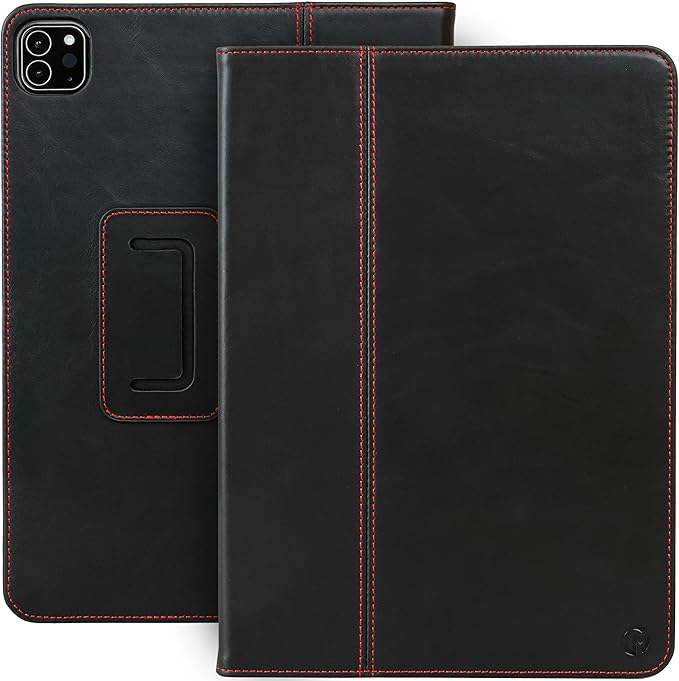 Casemade Real Leather Case Compatible with iPad Pro 11” 1st/2nd/3rd/4th Gen (2018/2020/2021/2022) - Full-Grain Leather Cover Auto Sleep/Wake Dual Stand Position (Black)