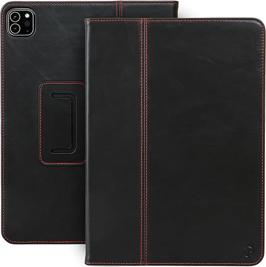 Casemade Real Leather Case Compatible with iPad Pro 11” 1st/2nd/3rd/4th Gen (2018/2020/2021/2022) - Full-Grain Leather Cover Auto Sleep/Wake Dual Stand Position (Black)