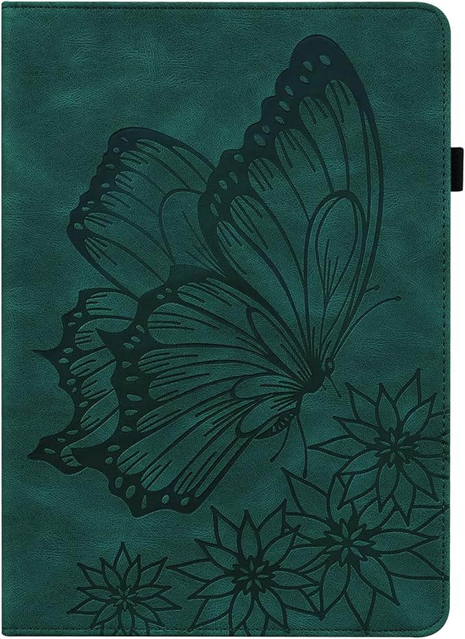 for Amazon Kindle Fire HD 10 &amp HD 10 Plus Case 13th/11th Generation 10.1 inch (2023/2021) Folio Stand Embossed PU Leather Wallet Cover with Pencil Holder/Card Pockes Green Flower Butterfly
