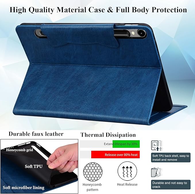 Case for Samsung Galaxy Tab S10 FE+/S10 FE Plus 13.1 Inch 2025 (SM-X620/SM-X626B) with Pockets Multi-Angle Stand PU Leather/TPU Back Shockproof Magnetic Closure Folio Wallet Cover Darkblue