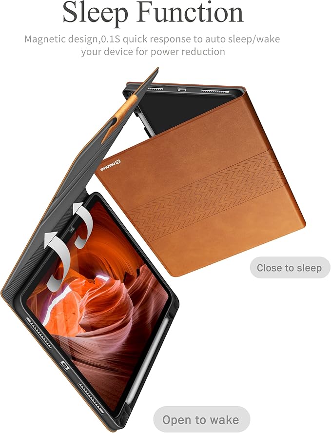 auaua Case for iPad Pro 12.9 6th/5th/4th/3rd Generation 2022/2021/2020/2018 Slim Durable Leather Stand Cover with Pencil Holder Auto Sleep/Wake (Brown)