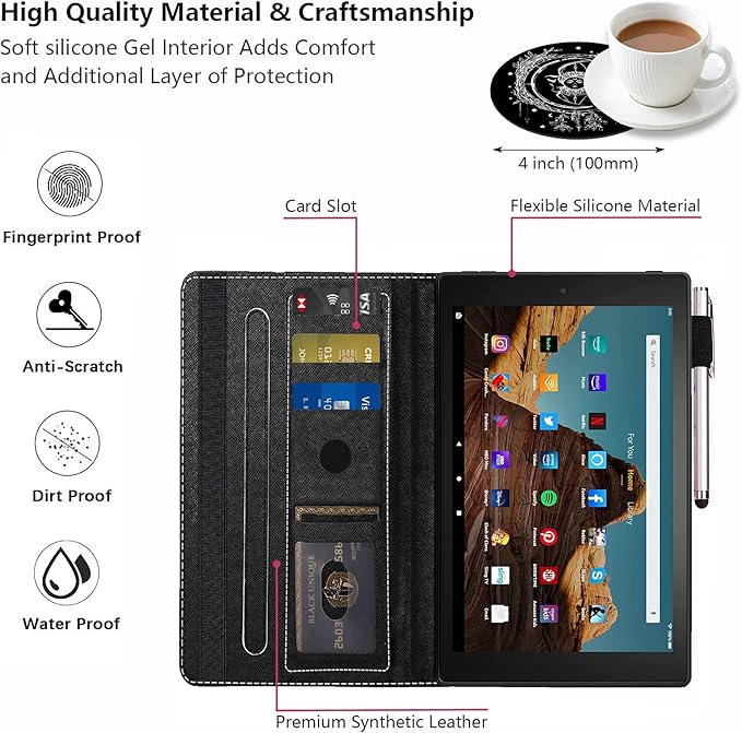 Case for Amazon Fire HD 10 Tablet 10.1 inch (9th/7th Generation 2019/2017 Release) - Slim Lightweight PU Leather Stand Cover with Auto Wake/Sleep Celestial Theme Sun with Crescent Moon