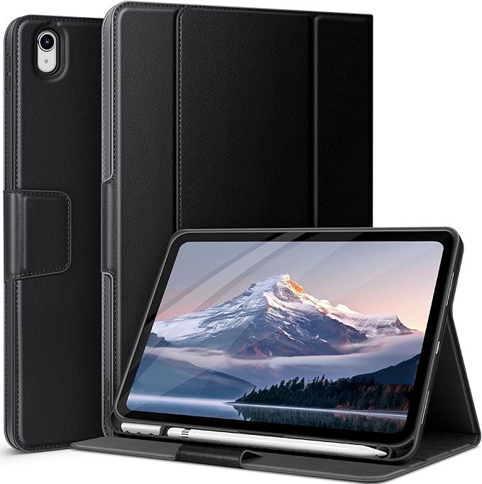 auaua Case for iPad (A16) 11th Generation 11 Inch 2025 iPad 10th Generation 10.9 Inch 2022 with Pencil Holder and Pocket Typing Angle Muti-Stand Magnetic Closure Auto Sleep/Wake (Black)