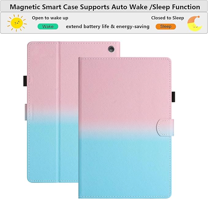 Kindle Fire HD 8 &amp Fire HD 8 Plus Case 12th/10th Generation (2024/2022/2020) 8.0 inch UUcovers Magneic Smart Folio PU Leather Wallet Cover with Stand/Pencil Holder [Auto Sleep/Wake] Pink Blue