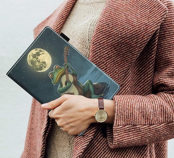 Case for Amazon Kindle Fire 7 Tablet (7 9th/7th Generation 2019/2017 Release) Slim PU Leather Cover with Card Slot &amp Auto Wake/Sleep Frog Playing Guitar