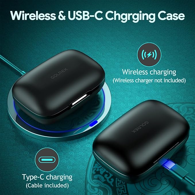 Active Noise Cancelling Earbuds Wireless Bluetooth Headphones 80H Playtime LED Power Display Charging Case Over Ear Hooks Ear Buds with Hi-Res Sound &amp Clear Calls for Sports Running Gym Workout Bl