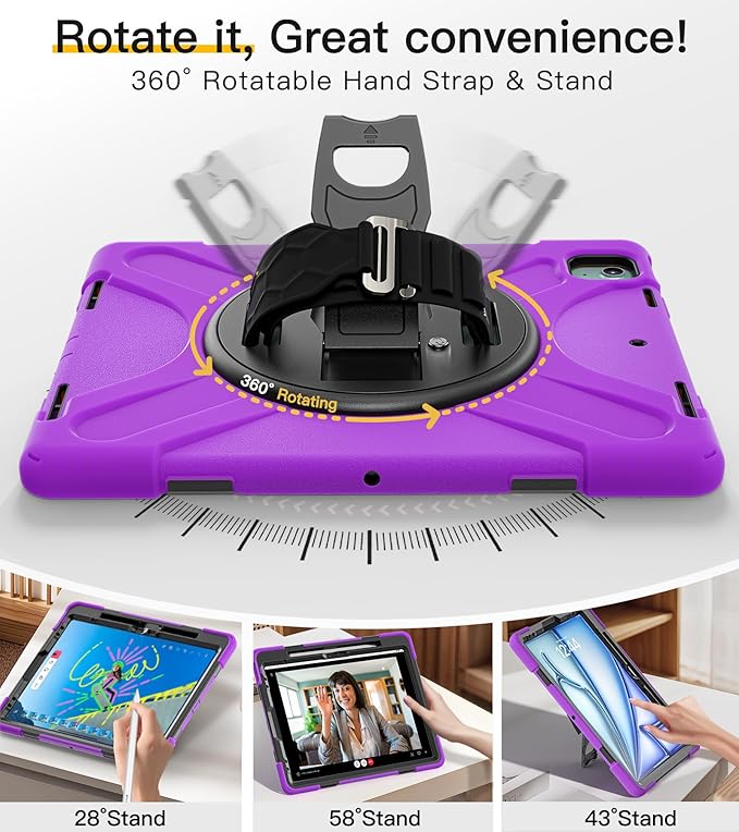 BRAECN Case for iPad Air 13 Inch 2026(M4)/2025(M3)/2024(M2) &amp iPad Pro 12.9''(2022/2021/2020/2018) Full-Body Protection Screen Protector Pencil Holder 360° Rotating Handle Kicktand Kids Friendly