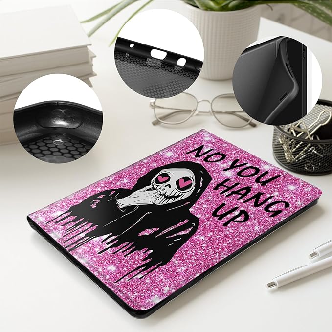 Case for iPad Pro 13 Inch Case M4 (2024 Model 7th Generation)PU Leather Folio Cover with Auto Sleep WakeMulti-Angle ViewinSkull Face Pink