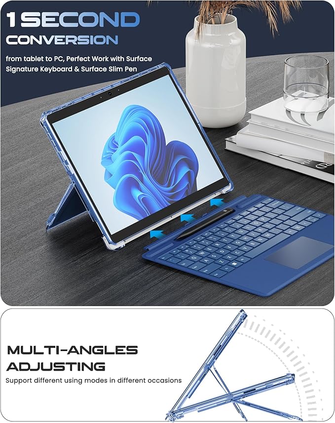 INFILAND Microsoft Surface Pro 11 AI/10/9 5G Case 13 Inch 2022 Full Crystal Clear [Anti-Yellowing] All-in-one Protection Shell Cover Work with Type Cover Keyboard &amp Surface Slim Pen 2 Bayer Cle
