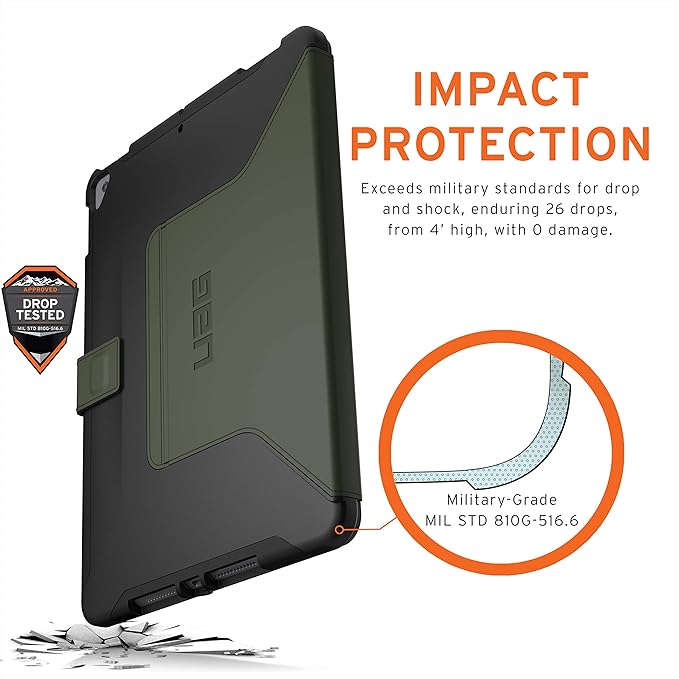 URBAN ARMOR GEAR UAG iPad 10.2 Case 9th Generation 2021 iPad 8th Generation 2020 Case Scout Rugged Heavy Duty Protective Cover Multi-Angle Viewing Folio Stand with Pencil Holder Black/Olive