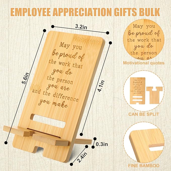 Ripeng 48 Pcs Employee Appreciation Gifts Bulk Bamboo Phone Stand for Desk Office Worker Thank You Gift for Administrative Assistant Team Coworkers Staff Nurse Teacher Week (Vivid Work Pride)