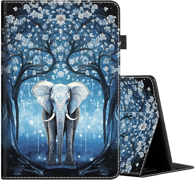 Case for All-New Amazon Kindle Fire HD 10 and Fire HD 10 Plus Tablet (13th/11th Generation 2023/2021 Release) 10.1 Slim Folding Stand Cover with Auto Wake/Sleep Blue Elephant Tree