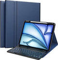 MoKo for iPad Air 13 Inch Case with Keyboard (M4 2026/ M3 2025/M2 2024) iPad Pro 12.9 inch (5th/6th Gen) Case with 7 Colors Backlit Pencil Holder Multi-Angle Detachable Bluetooth KeyboardNavy Blue