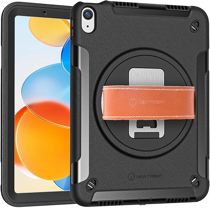 10 Pcs Pack Original Rugged Case for iPad 11 (A16) 11-inch (2025) &amp iPad 10th Gen 10.9-inch (2022) | 360° Rotating Kickstand Genuine Leather Hand Strap Built-in Screen Protector (Black)