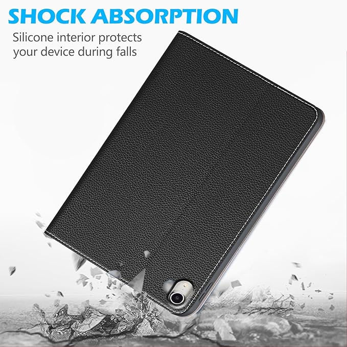 Leather Case for iPad 11th/10th Gen (11&amp10.9 inch 2025-2022) | Shockproof Smart Cover | Adjustable Stand | Auto Wake/Sleep | Multiple View Angles | Black
