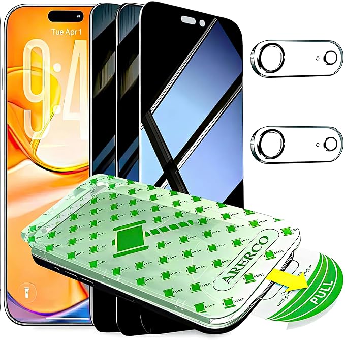 3+2Pack Privacy Screen Protector for iPhone 17 Air with Camera Lens Protector 9H+Tempered Full cover Glass Military Grade Shatterproof Anti Spy Auto Installation Frame