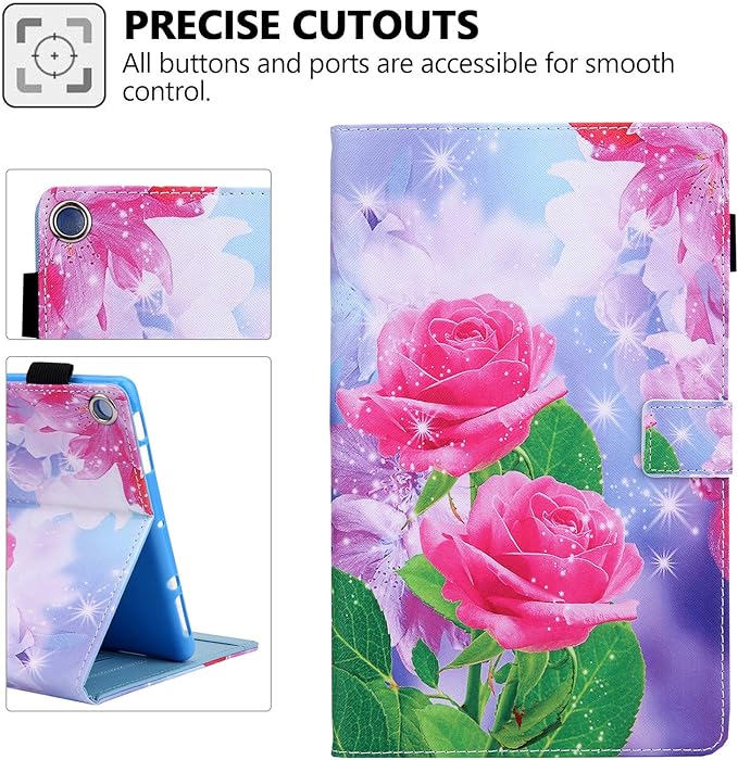 Folio Case for Amazon Fire HD 10 Tablet (5th/7th/9th Generation) Slim Fit Stand Magnetic Soft TPU Back Smart Cover for All-New Fire HD 10 2015/2017/2019 Sleep Mode Rose Blossom