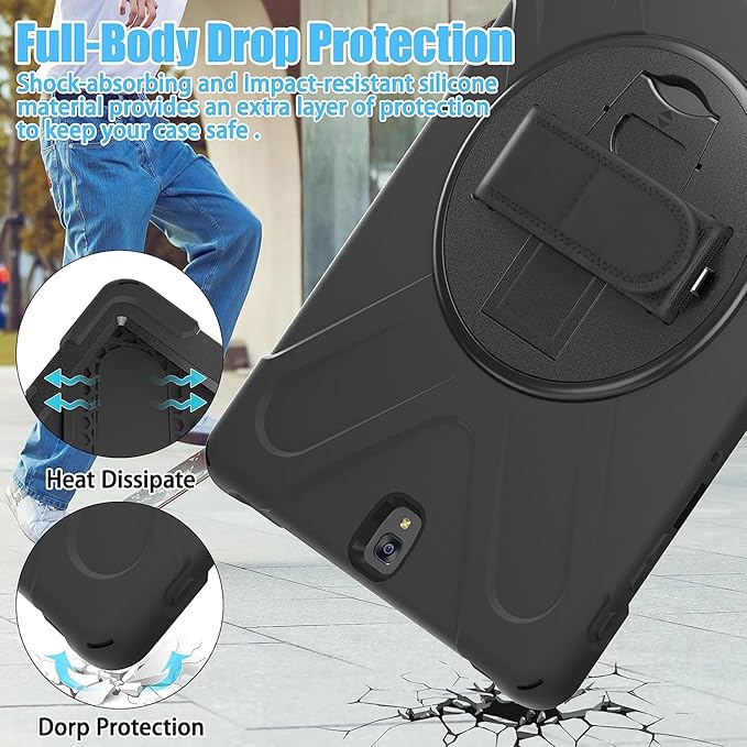 DreamerX for Samsung Galaxy Tab S3 9.7 Case T820/T825/T827 Heavy Duty Rugged Full Body Drop Protective Silicone Cover for Kids with Rotating Stand Handle Hand Strap Carrying Shoulder Strap Black