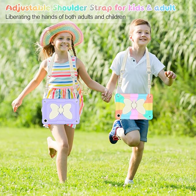 Case for Samsung Galaxy Tab A9 Plus 11 inch 2023 Protective Cover for Galaxy Tab A9+ Plus Tablet Kids Girls with Shoulder Strap Butterfly Kickstand Shockproof Protective