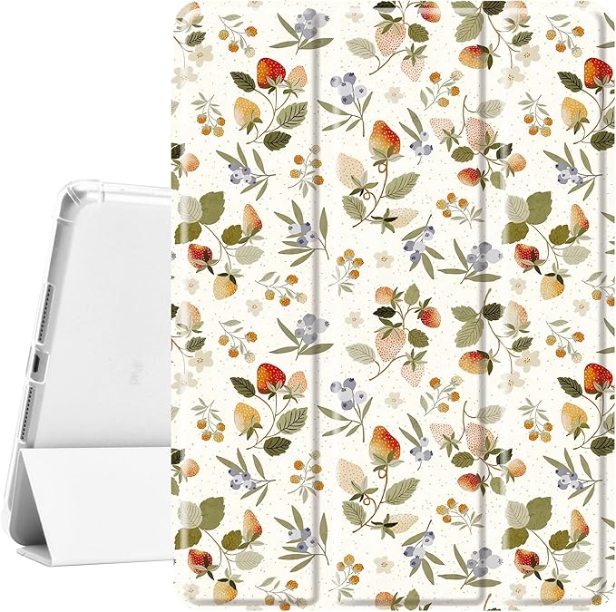 Idocolors Cute Kawaii Strawberry Plant Pad Case for 13 Inch iPad Pro(2024) Clear TPU Smart Stand Back Cover with Pencil Holder Auto Wake/Sleep Foldable Shockproof Protective Case for Women Girls