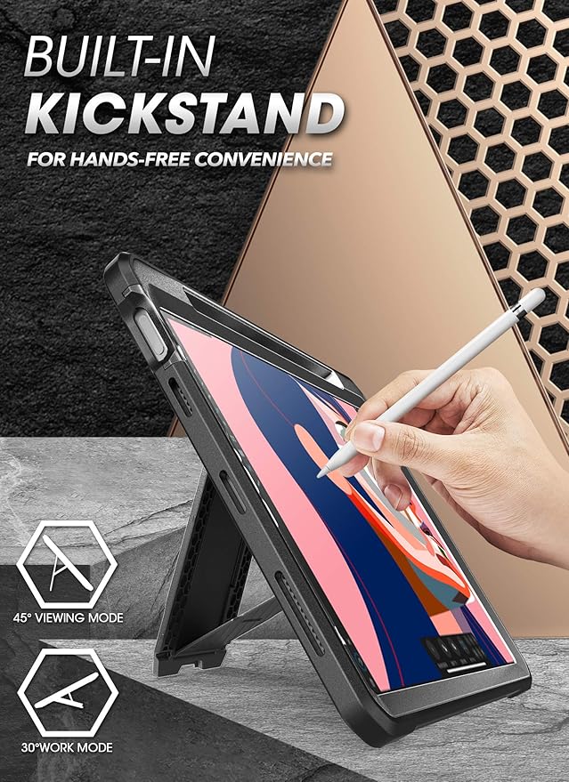 SUPCASE for iPad Air 5th Generation Case / iPad Air 4th Generation Case with Pencil Holder (Unicorn Beetle Pro) [Built-in Screen Protector &amp Stand] Rugged Case for iPad Air 5/4 10.9 Inch Black