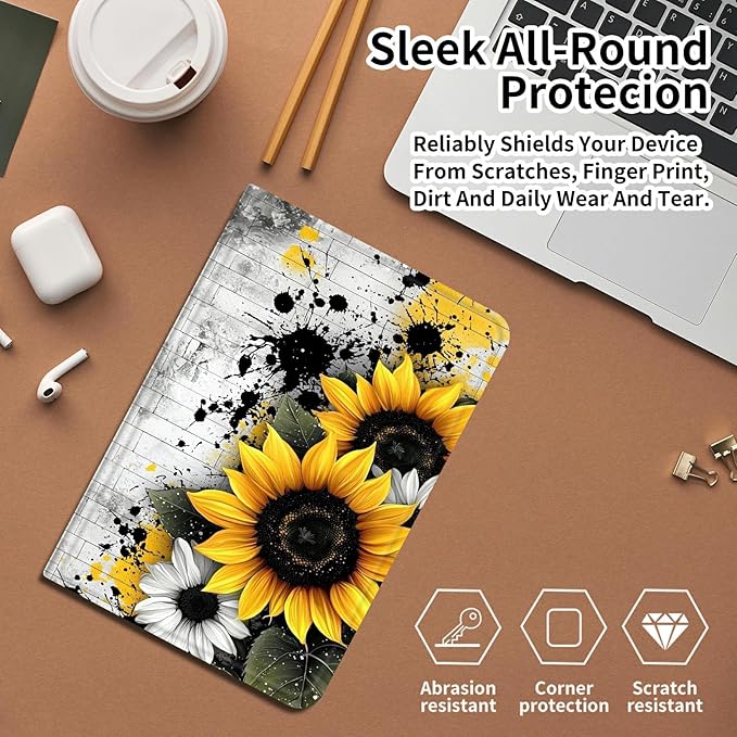 Case for Amazon Fire HD 10 and 10 Plus Tablet (13th/11th Generation 2023/2021 Release) 10.1 PU Leather Smart Protective Cover with Auto Sleep/Wake for Fire HD 10 2023Wood Sunflower