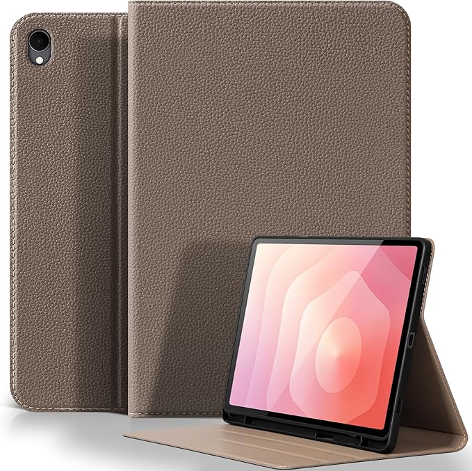 for Samsung Galaxy Tab S11 11 Inch Case 2025 Slim Folio Cover with S Pen Holder Auto Wake/Sleep Adjustable Kickstand Shockproof Hard Shell Premium Microfiber Leather - Gray Brown