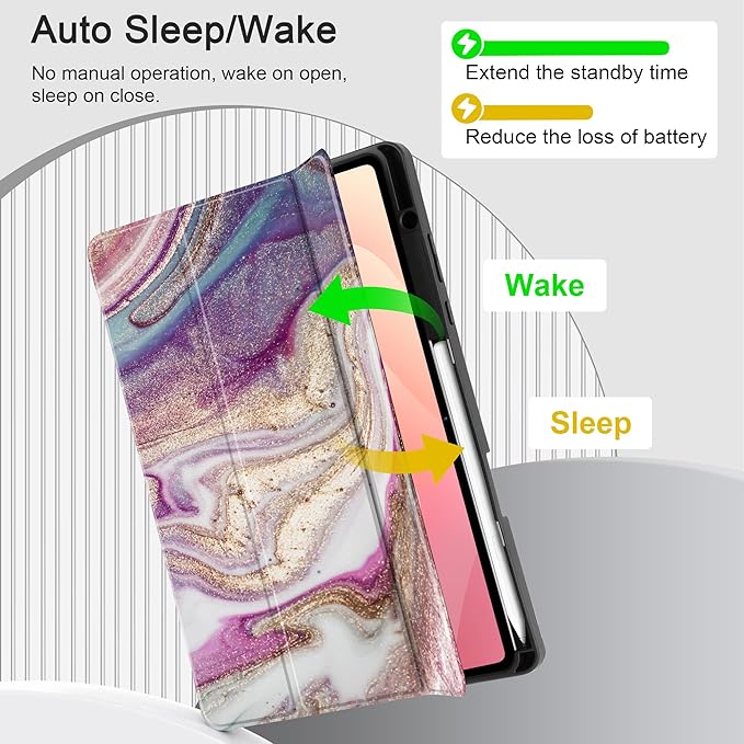 DONGKE Case for Samsung Galaxy Tab S11 5G 11 2025 Model (SM-X730/X736B) Slim Lightweight Trifold Stand Cover with S Pen Holder Auto Sleep/Wake Soft TPU Shockproof Back Pink Marble