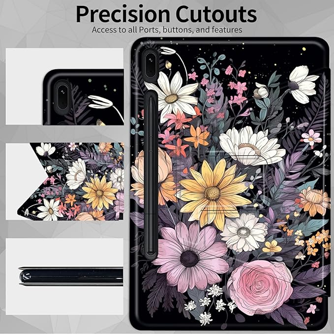 Case for Samsung Galaxy Tab S8 2022/Tab S7 2020 11 Inch (Model SM-X700/X706/T870/T875/T878) Many Flowers Theme 360 Degree Rotating Stand Smart Protective Cover for Samsung S7 Tablet