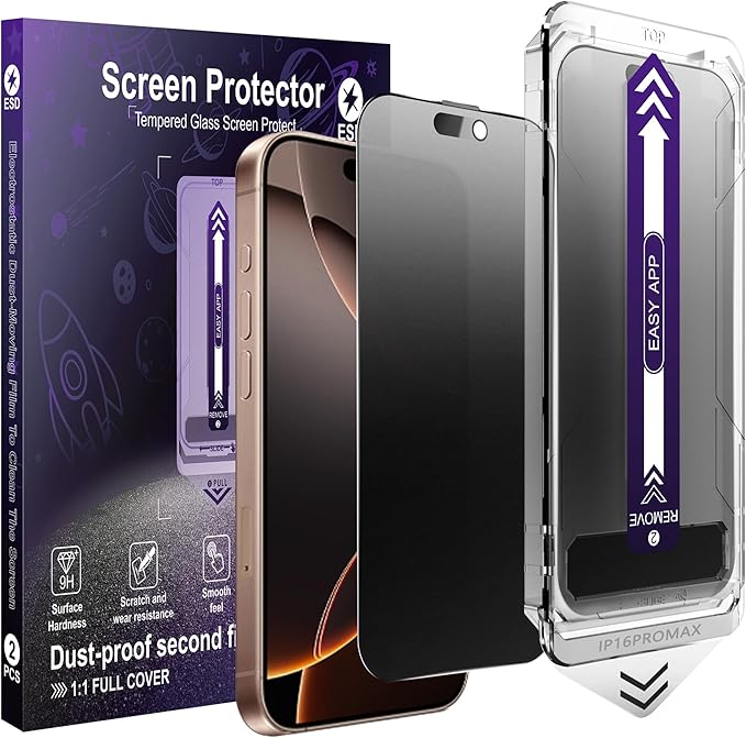 2-Pack Matte Privacy Glass Screen Protector for iPhone 16 Pro MaxAnti-Glare &amp Anti-SpyAnti-ReflectionSmooth as SilkMilitary-Grade 9H HardnessEasy Installation