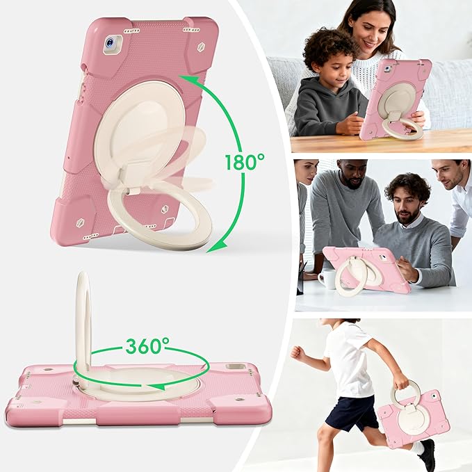 Case for Samsung Galaxy Tab A9+/A9 Plus Case 11 Inch with Screen Protector/360° Rotating Stand/Pen Holder/Shoulder Strap Shockproof Cover for Tablet A9+ 5g (Pink)